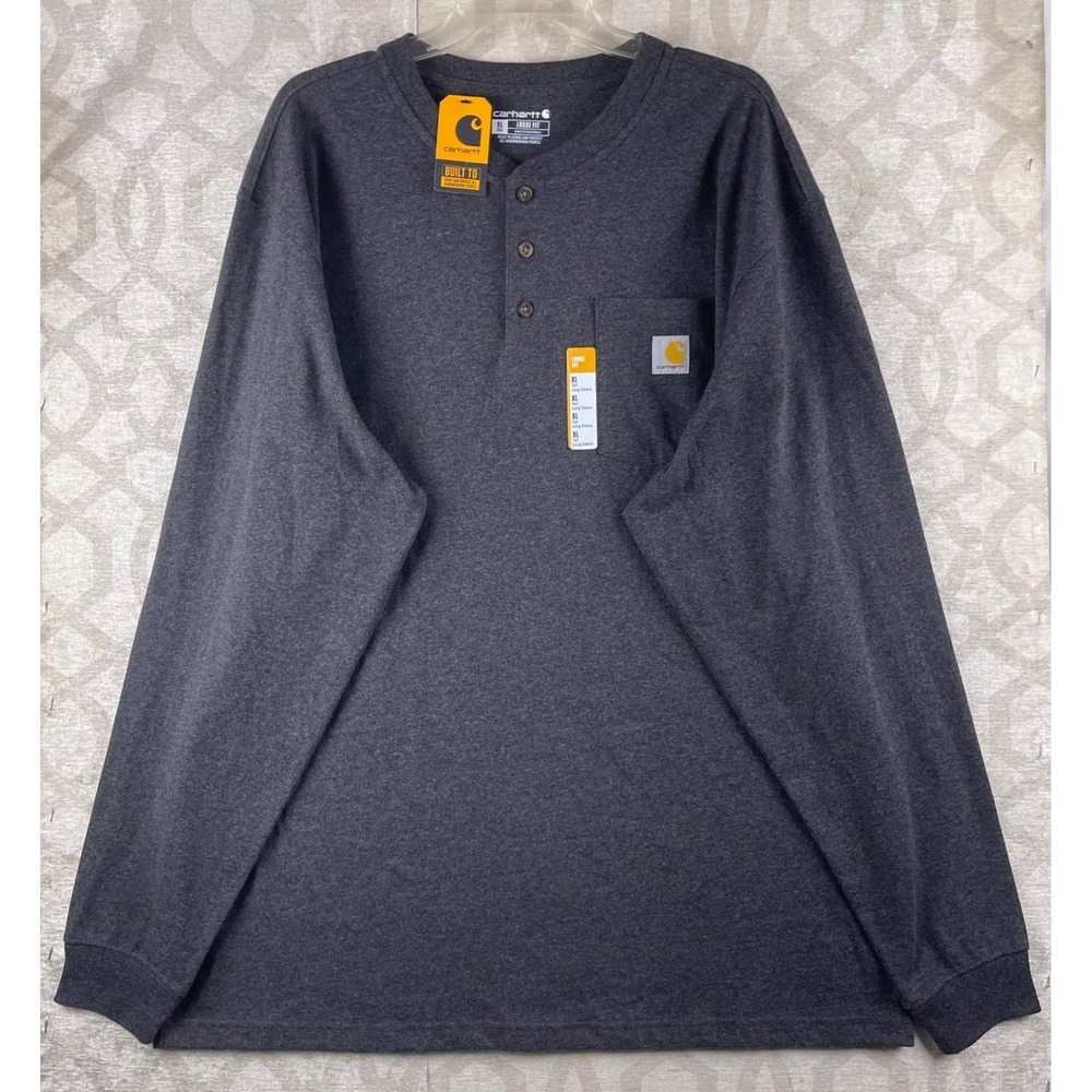 Carhartt K128 Henley Mens XL Tall Charcoal New Loose Fit Pocket Shirt Cotton